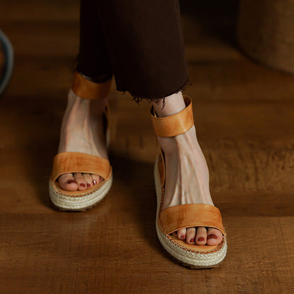 Orthopedic Balance Vintage Flat Sandals In Braided Leather With A Wedge Heel