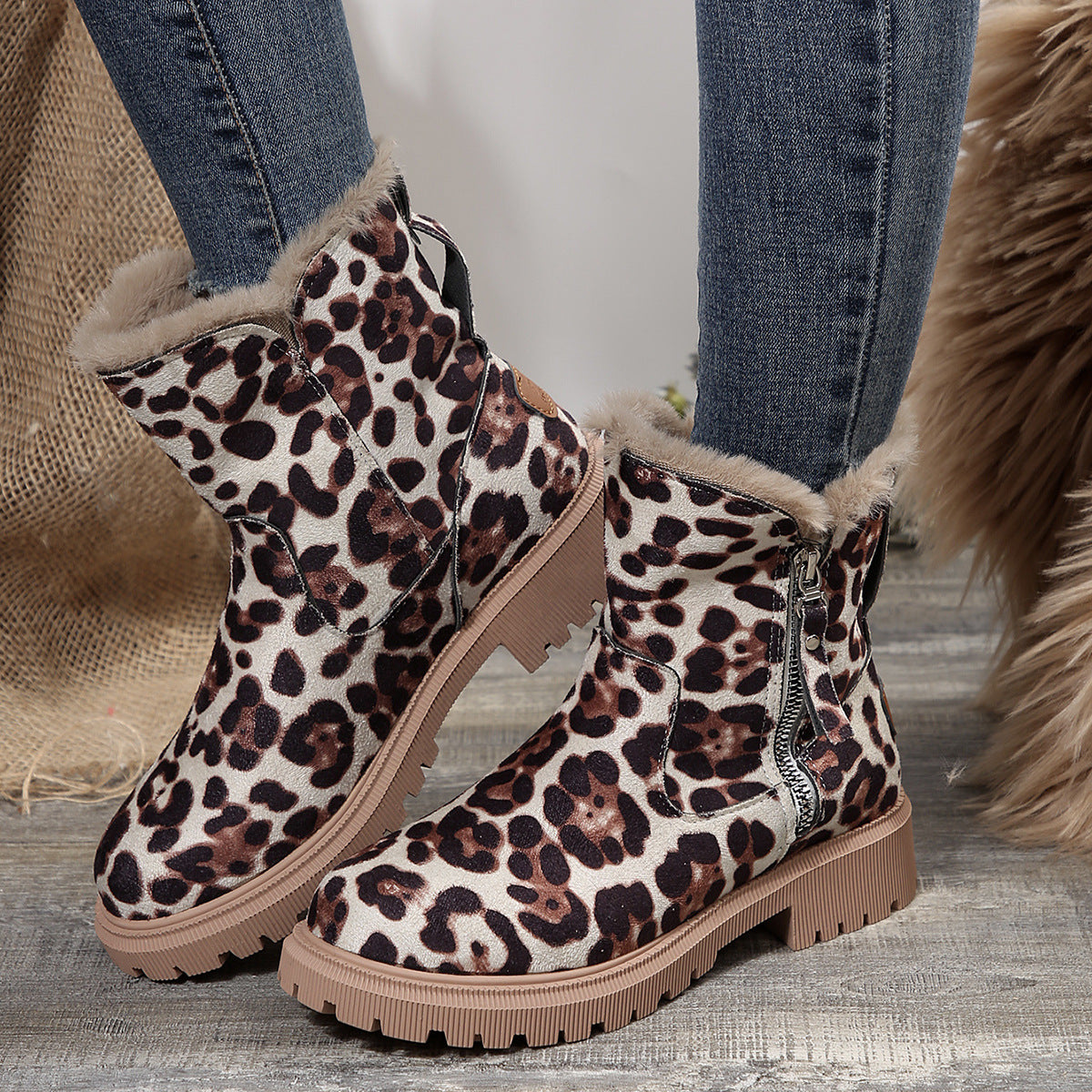Sabrina | Fur-Collar Suede Side-Zip Chunky Winter Boots