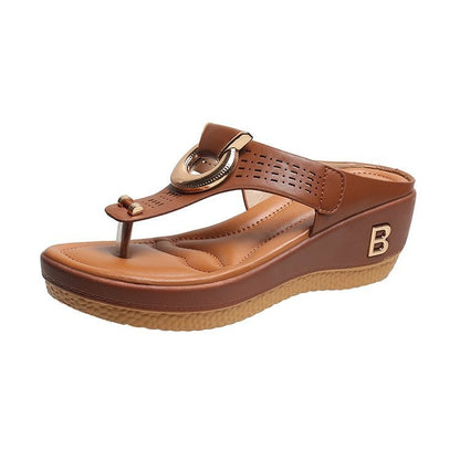 Orthopedic Balance High Heel Thong Sandals With Metallic Decorations