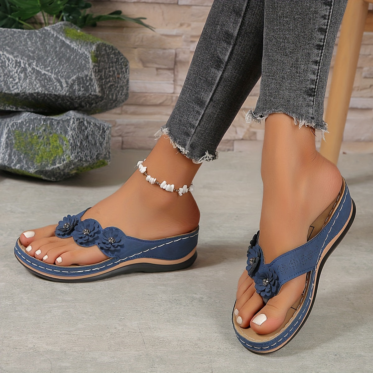Gada | Women’s Orthopedic Floral Embellished Wedge Sandals
