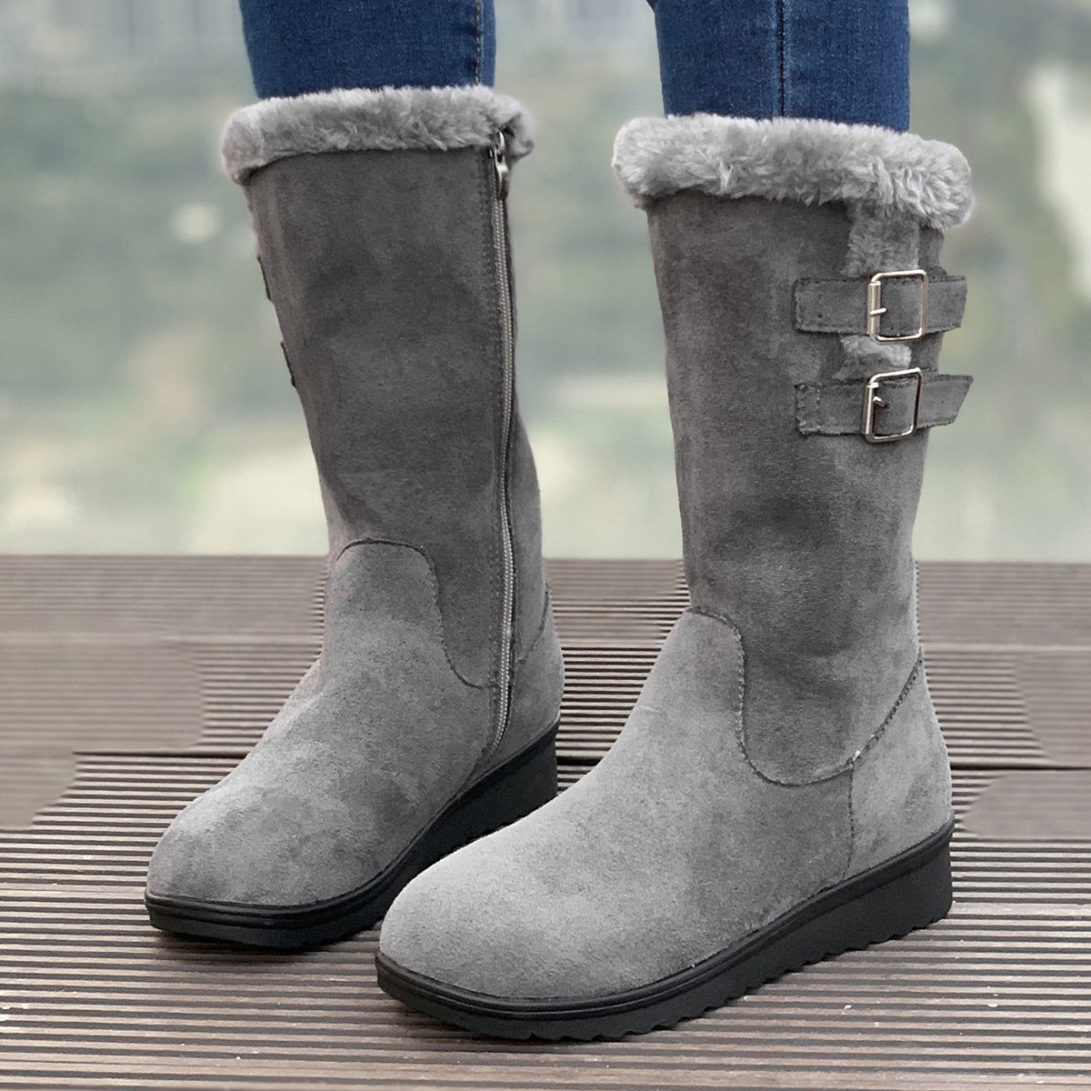 Minh | Faux-Fur Buckle Mid-Calf Winter Boots