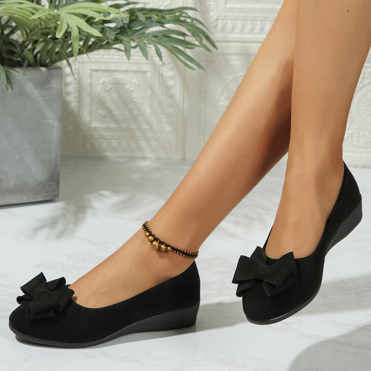 Orthopedic Balance Suede Shoes With Bow And Elastic - Unique Elegance