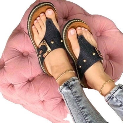 Orthopedic Balance Studded Toe Ring Flat Sandals