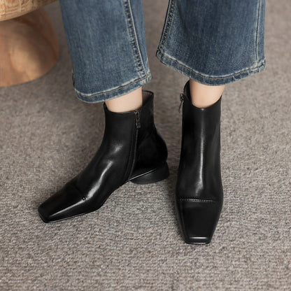 Orthopedic Balance Cowhide Boots - Square Toe, Side Zipper