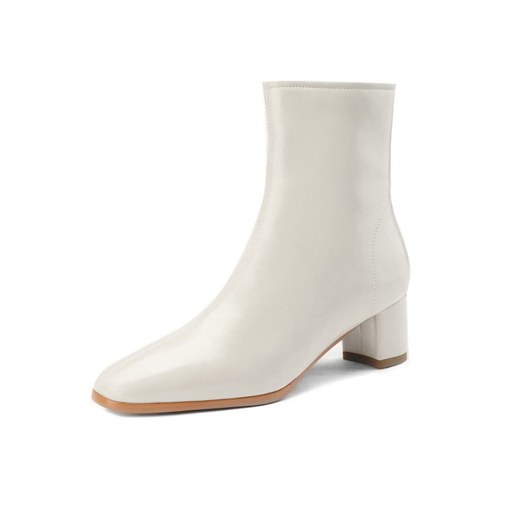 Celeste | Fur-Lined Side-Zip Leather Block Heel Boots