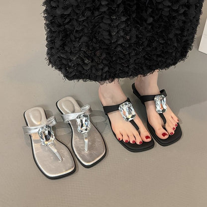 Orthopedic Balance | Crystal Toe Ring Flat Sandals