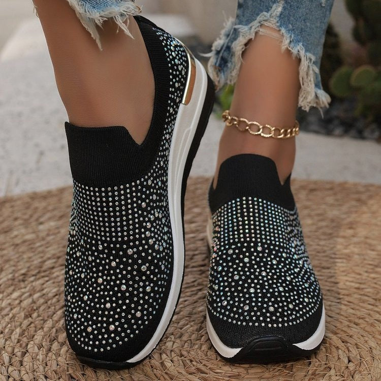 Orthopedic Balance Rhinestone Slip-On Sneakers – Sparkly Lightweight Walking Shoes