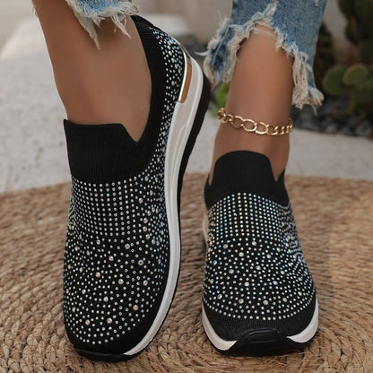 Orthopedic Balance Rhinestone Slip-On Sneakers – Sparkly Lightweight Walking Shoes