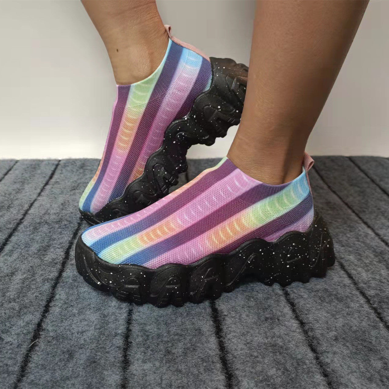 Orthopedic Balance | Rainbow Knit Slip-On Platform Sneakers