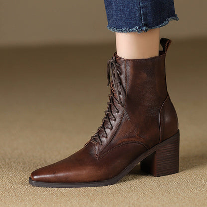 Orthopedic Balance Ankle Boots - Thick Heel Lace-Up Comfort