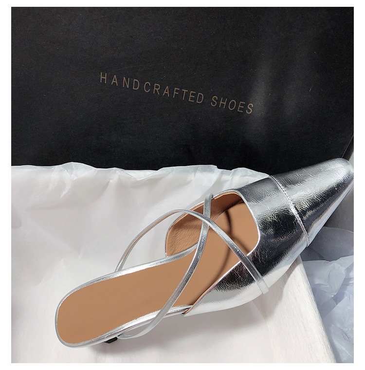 Orthopedic Balance Metallic Pointed Toe Slingback Flat Sandals