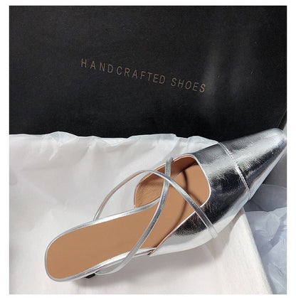 Orthopedic Balance Metallic Pointed Toe Slingback Flat Sandals