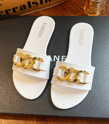 Orthopedic Balance | Chain Detail Flat Slide Sandals
