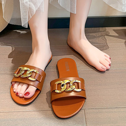Orthopedic Balance | Chain Detail Flat Slide Sandals