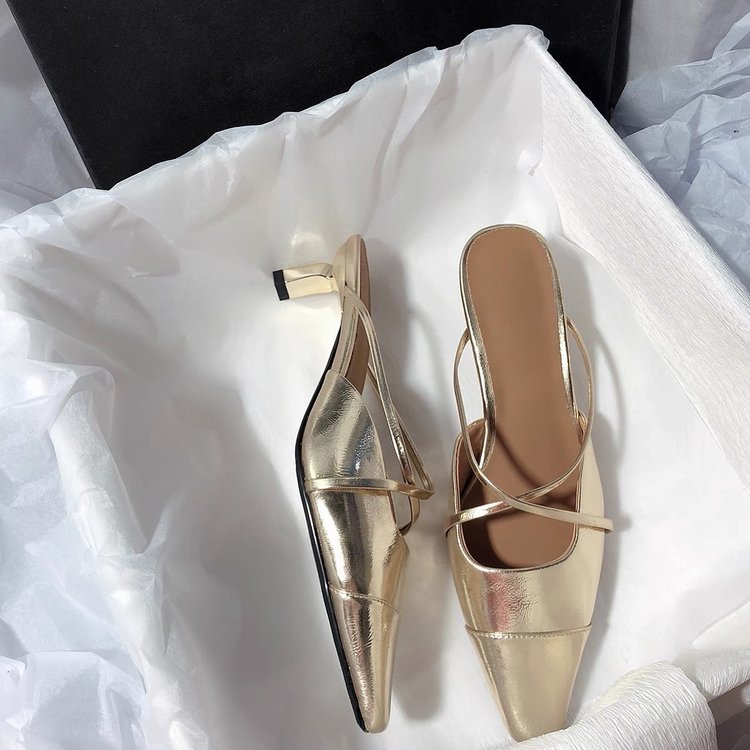 Orthopedic Balance Metallic Pointed Toe Slingback Flat Sandals