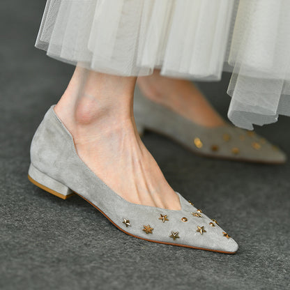 Orthopedic Balance Women’s Suede Star Embellished Flats – Elegant Low Heel Comfort Shoes