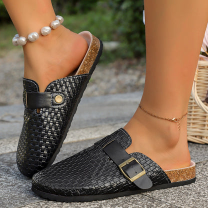 Orthopedic Balance Leather Mules With A Single Buckle And Cork Sole