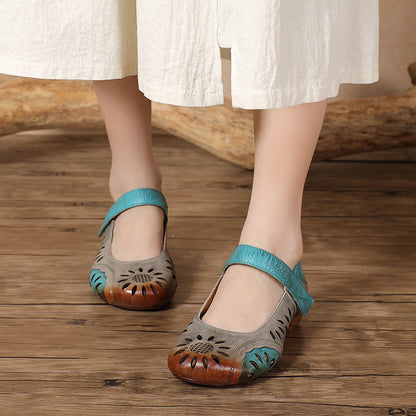 Orthopedic Balance Floral Cutout Flats – Vintage Handmade Comfort Shoes