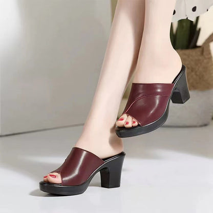 Orthopedic Balance Soft Leather Non-Slip Heeled Sandals