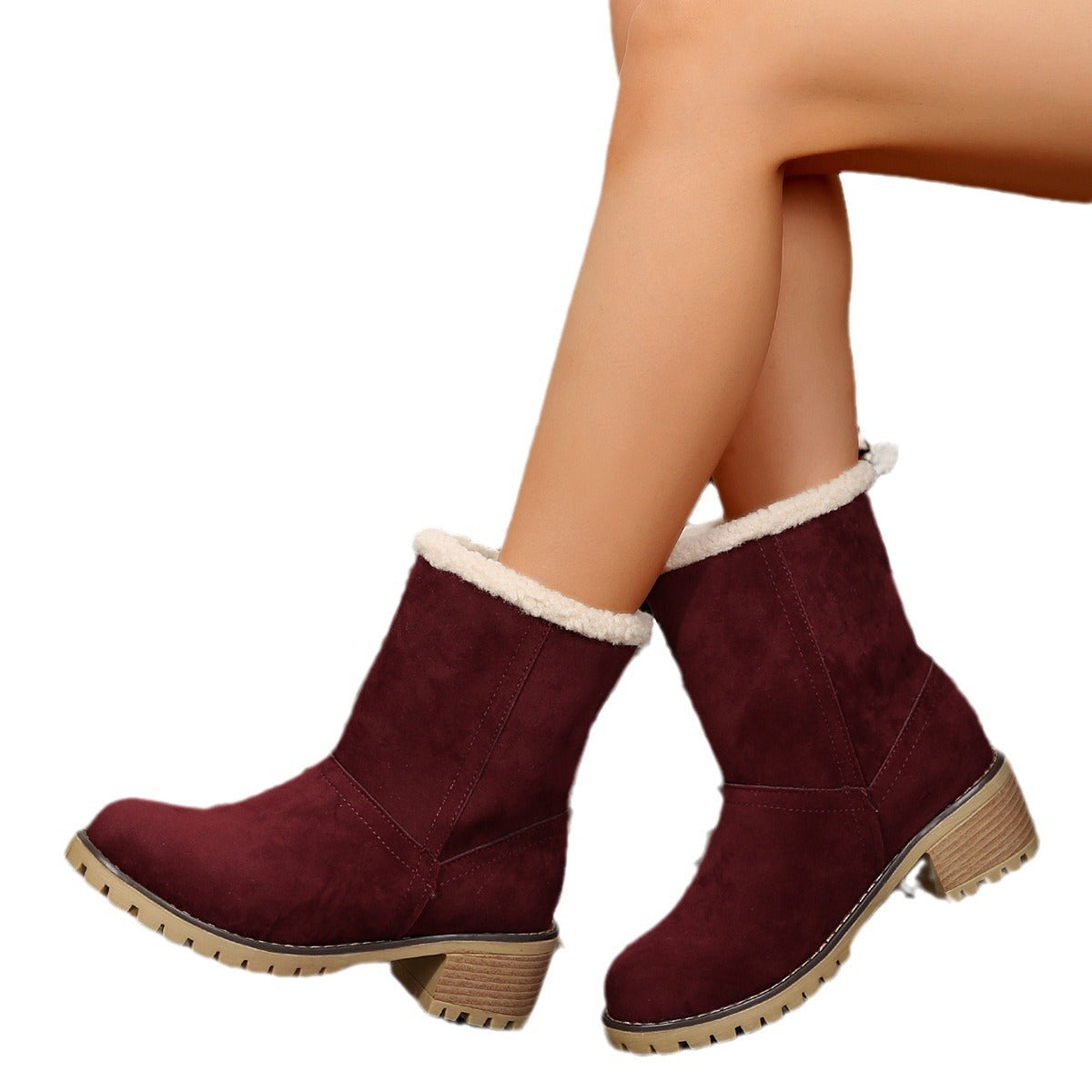 Helena | Fur-Lined Mid-Calf Suede Block Heel Winter Boots