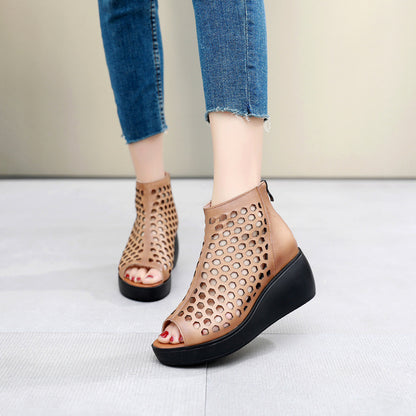 Alex | Women’s Perforated Peep-Toe Wedge Shoes