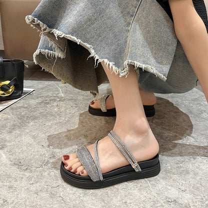 Tovielle | Women’s Orthopedic Rhinestone Double Strap Platform Sandals