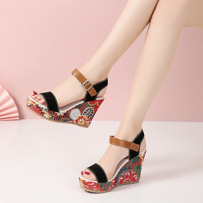 Orthopedic Balance Floral Embroidered High Heel Sandals - Unique Elegance