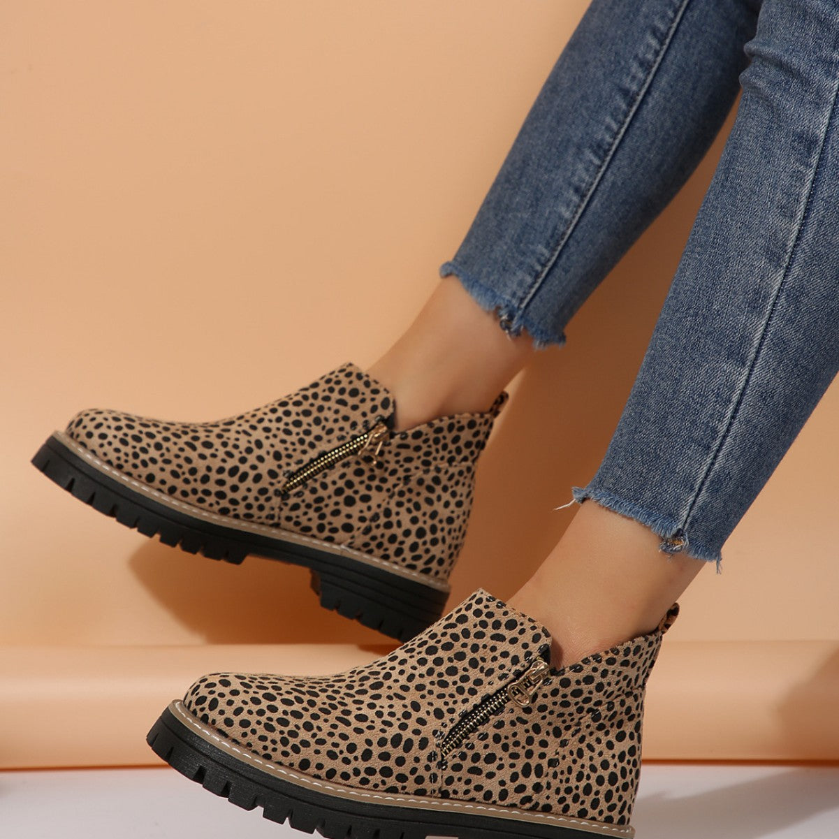 Orthopedic Balance Leopard Print Low Heel Boots - Unique Elegance