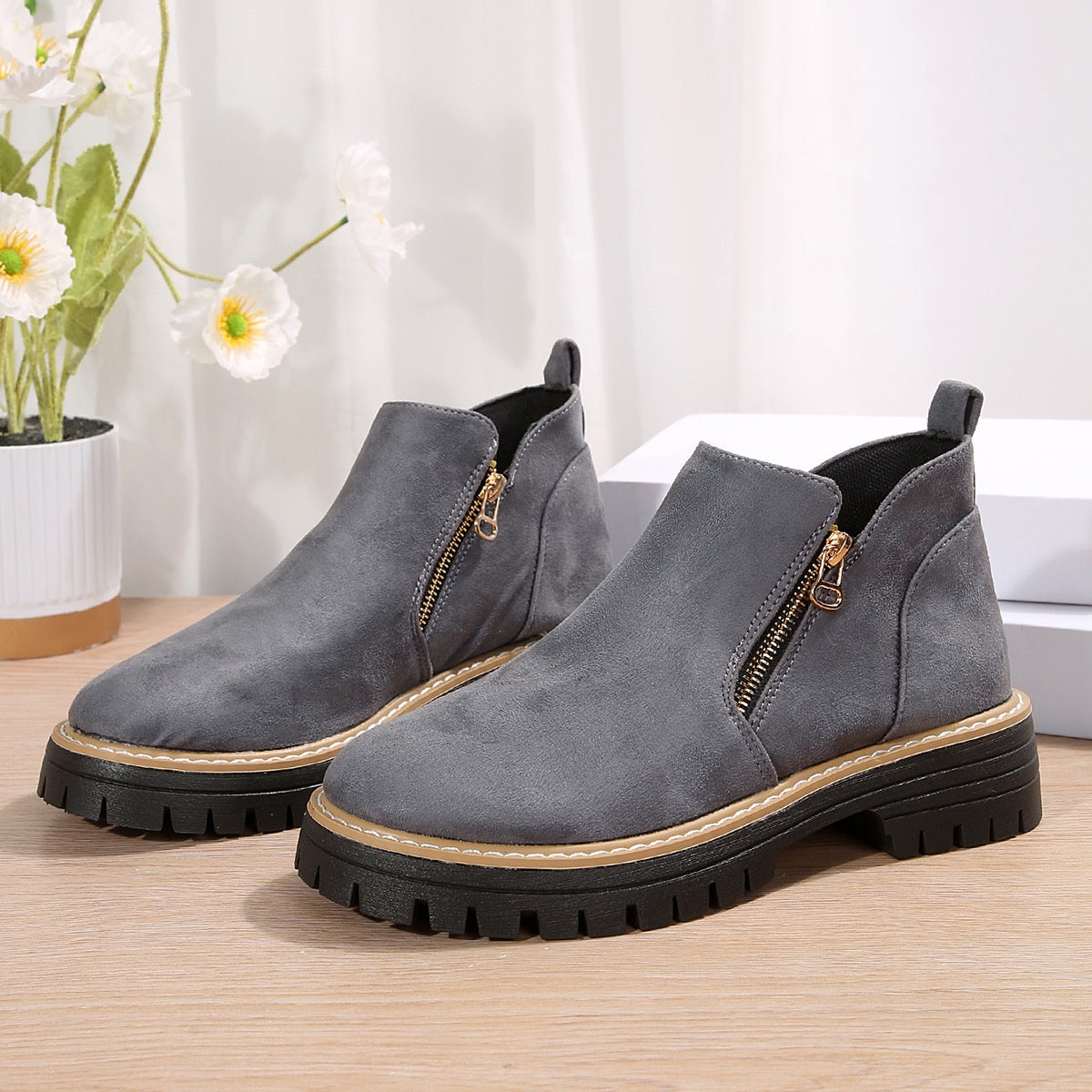 Orthopedic Balance Suede Ankle Boots - Side Zipper Comfort