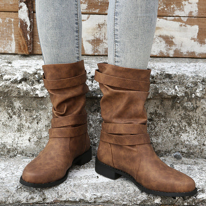 Orthopedic Balance Vintage Low Heel Boots With Adjustable Buckle