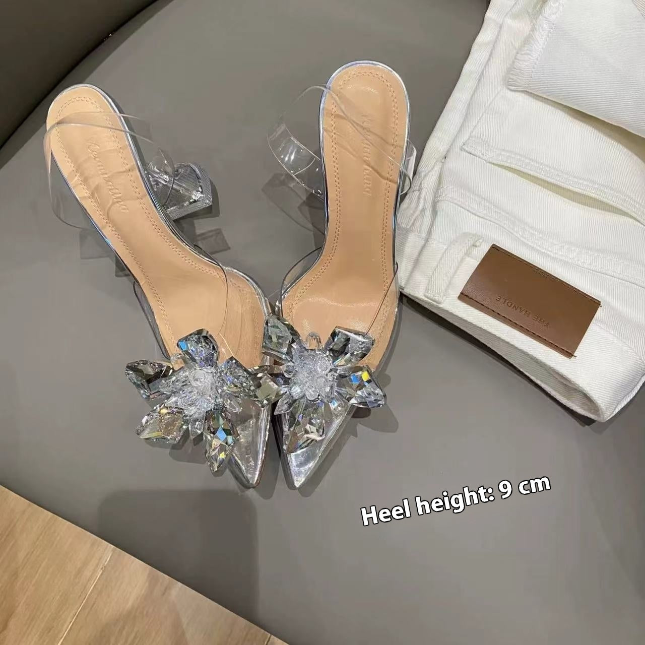 Orthopedic Balance Rhinestone Butterfly Pointed Toe Slingback Heels