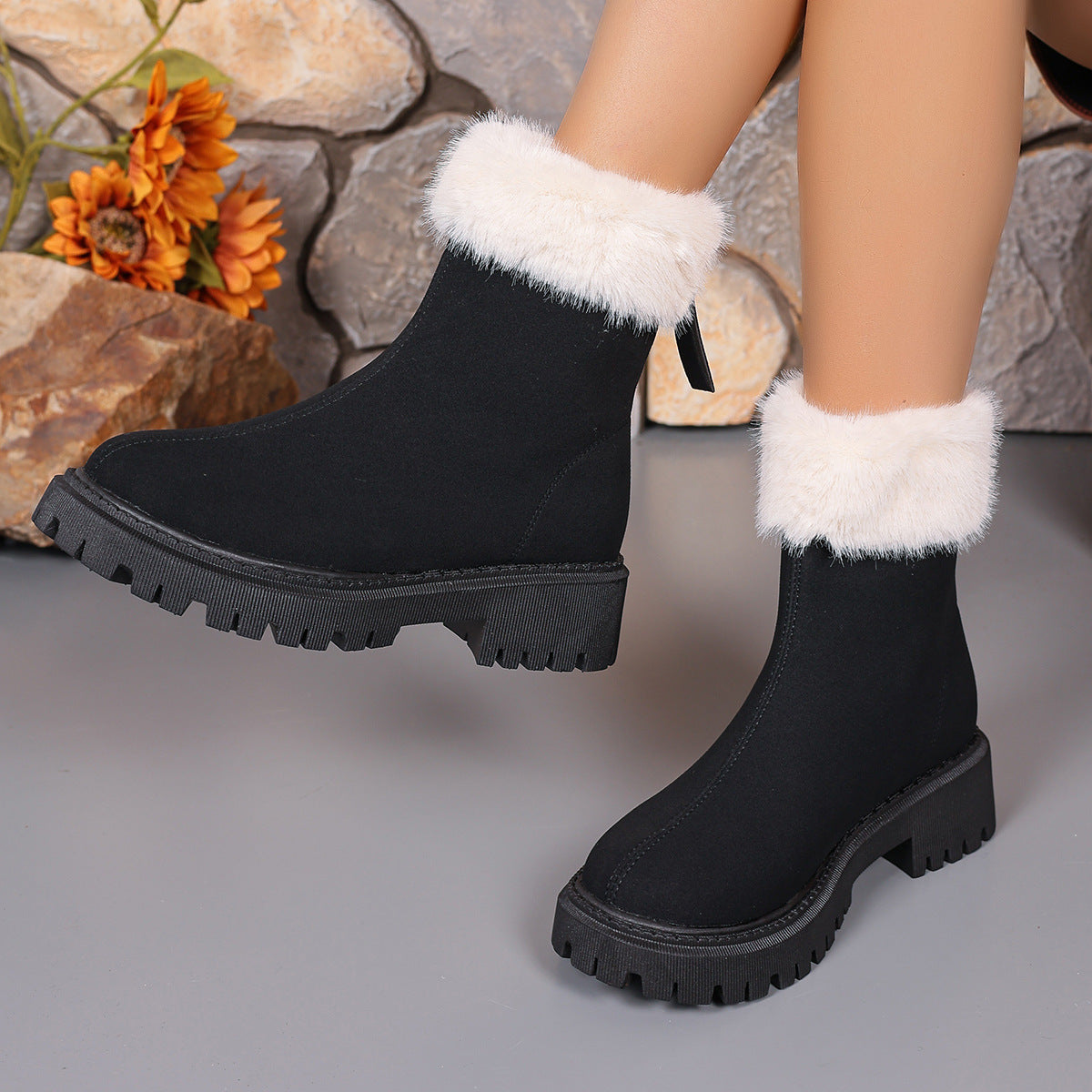 Marian | Faux-Fur Trim Orthopedic Winter Ankle Boots