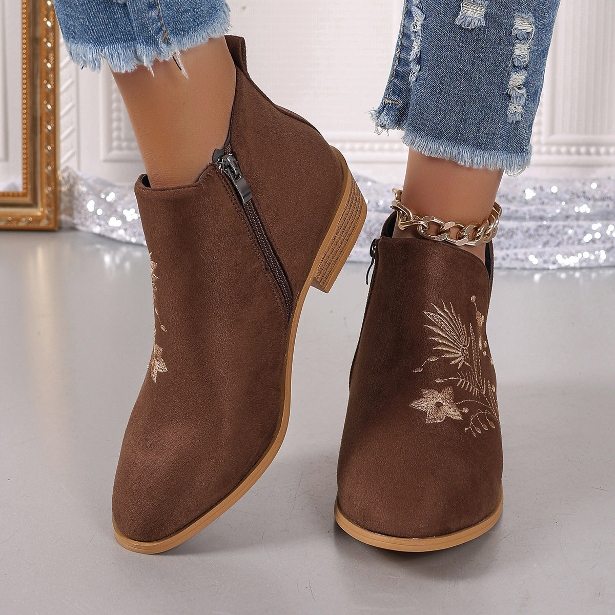 Orthopedic Balance Printed Short Boots - Pointed Toe Comfort