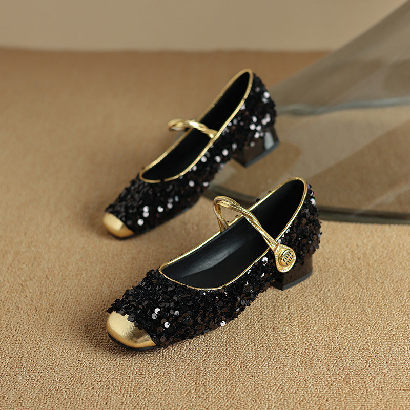 Orthopedic Balance Low-Heeled Sequined Mary Jane Shoes
