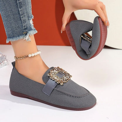 Orthopedic Balance | Crystal Buckle Slip-On Loafers