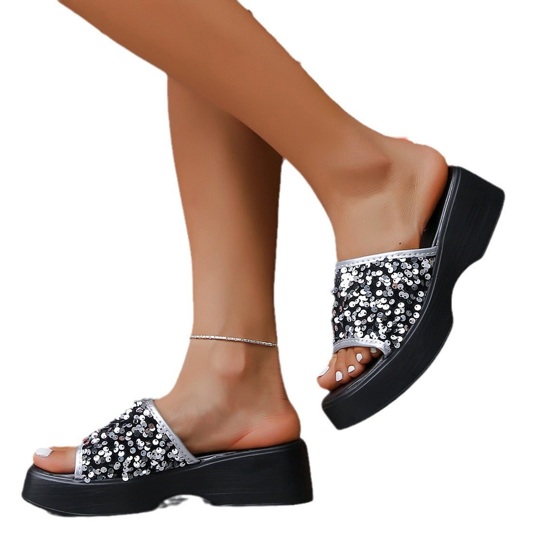 Orthopedic Balance Rhinestone Platform Slide Sandals
