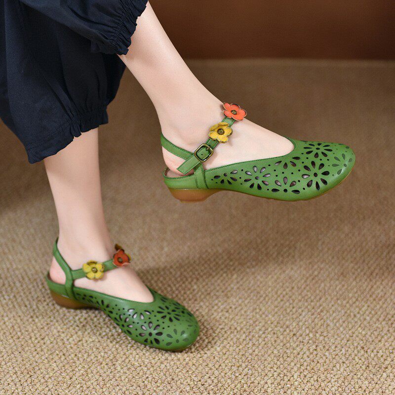 Orthopedic Balance Floral Cutout Flats – Vintage Handmade Comfort Shoes