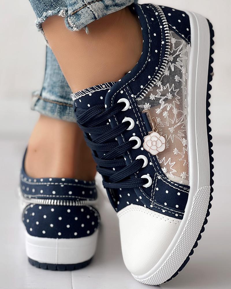 Calista | Denim Lace-Up Sneakers – Breathable Floral Mesh Design