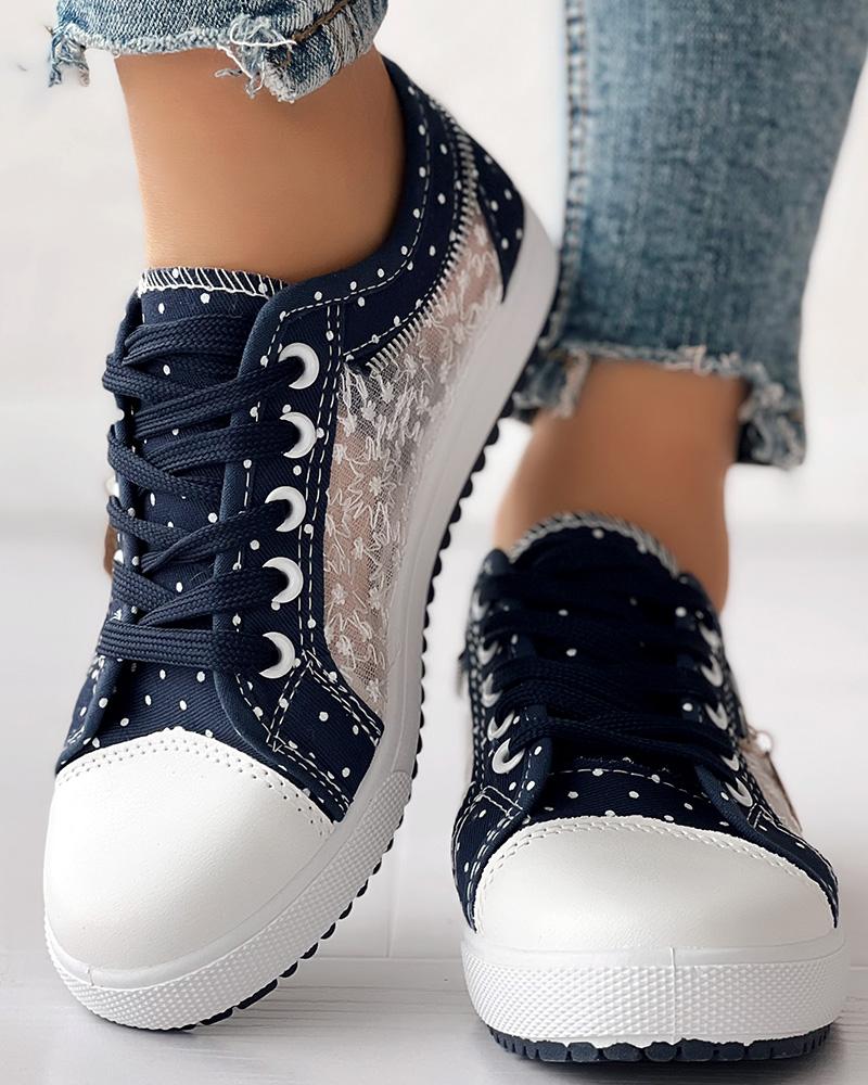 Calista | Denim Lace-Up Sneakers – Breathable Floral Mesh Design