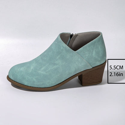 Rona | Chunky Heel Round Toe Ankle Boots With Side Zipper
