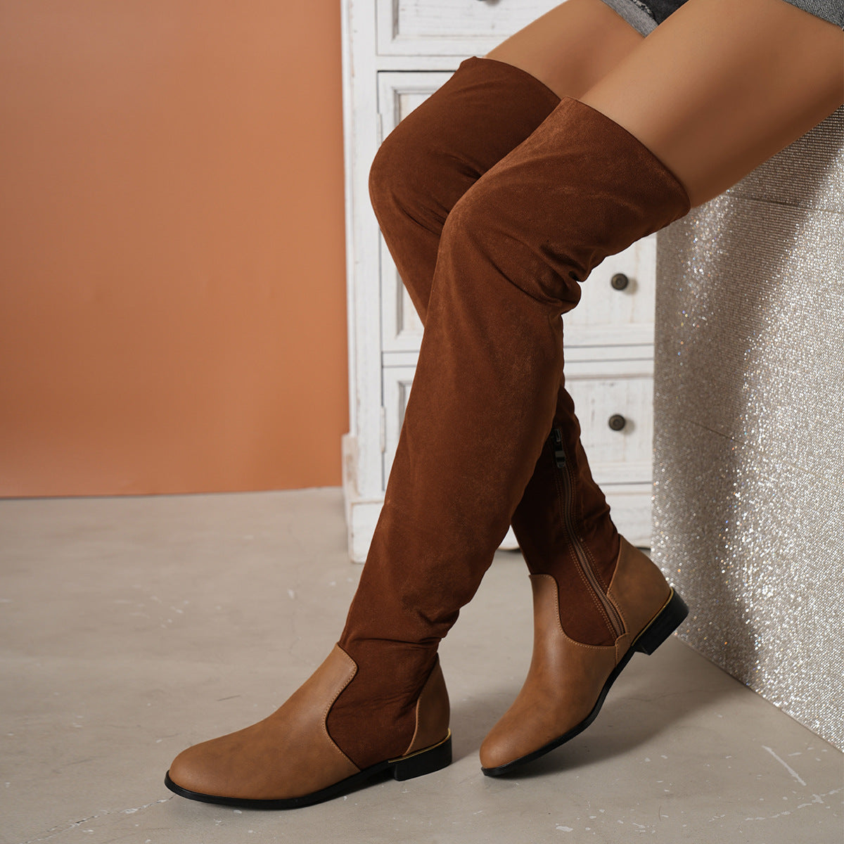 Orthopedic Balance Over-the-Knee Suede Boots - Low Heel