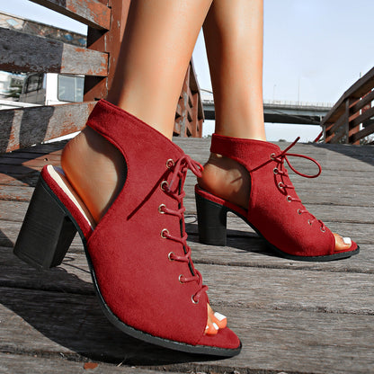 Orthopedic Balance Chunky Heel Lace-Up Sandals - Peep Toe