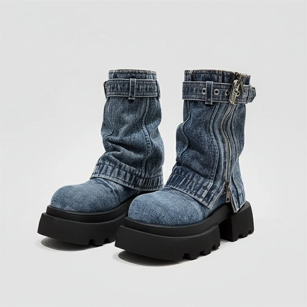Lara | Denim Combat Boots