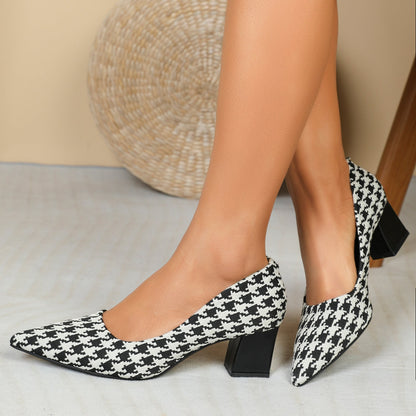 Orthopedic Balance Houndstooth Heels - Chunky Heel Comfort