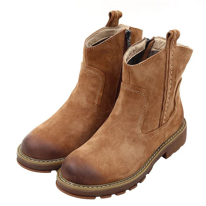 Oaklyn | Rustic Suede Side-Zip Lug-Sole Ankle Boots