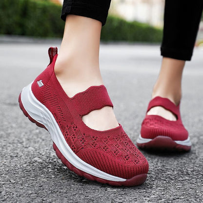 Orthopedic Knit Mary Jane Sneakers – Breathable Slip-On Comfort Walking Shoes