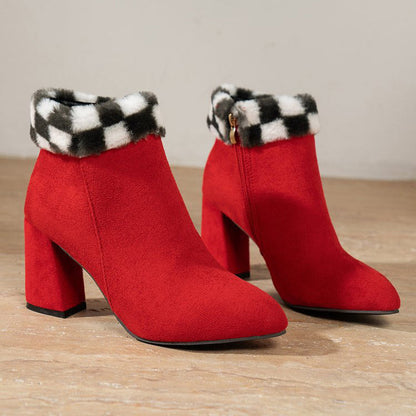 Orthopedic Balance Plush Ankle Boots - Square Heel Comfort
