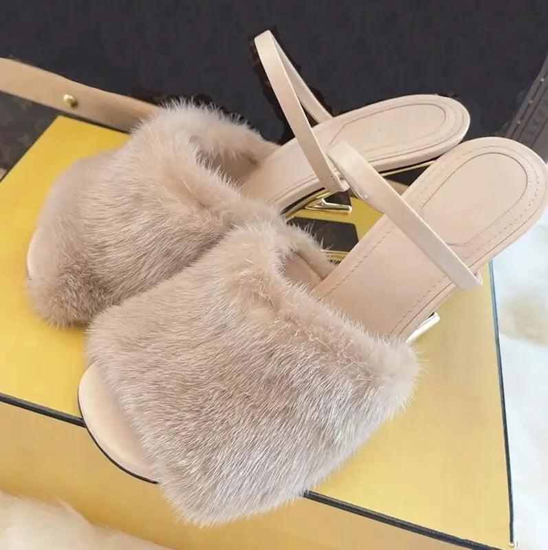 Mabel | Women’s Faux Fur Slip-On High Heel Sandals with Orthopedic Cushion