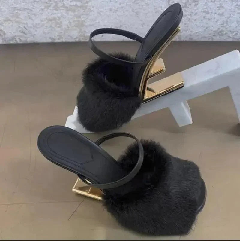 Mabel | Women’s Faux Fur Slip-On High Heel Sandals with Orthopedic Cushion