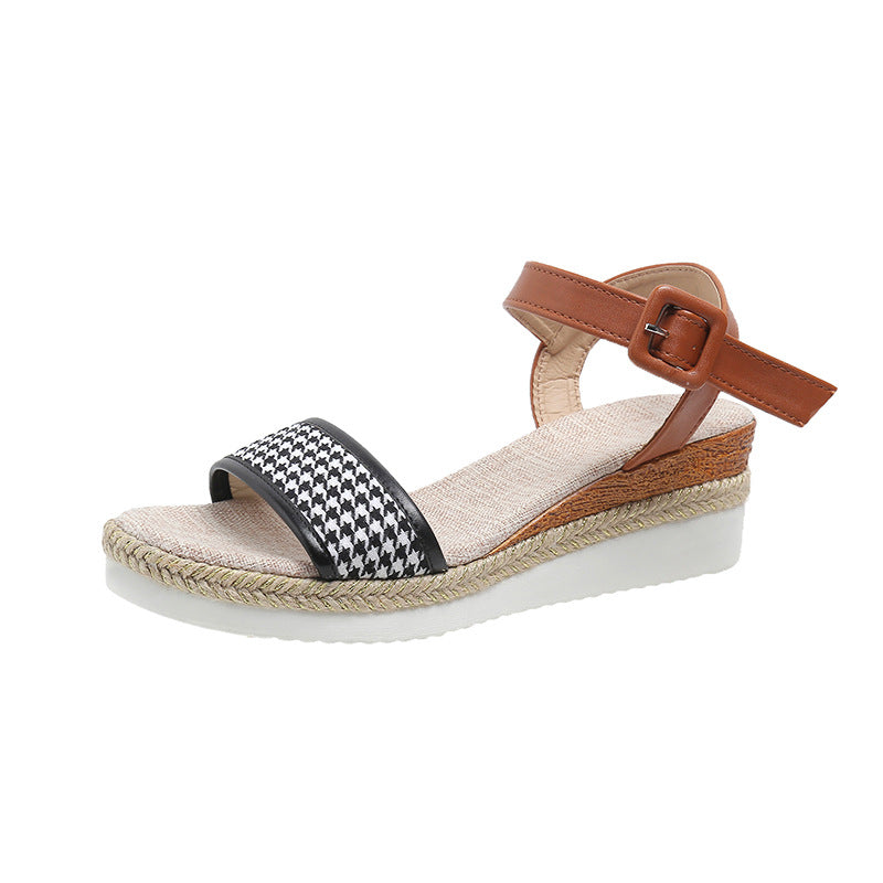 Orthopedic Balance Houndstooth Print Sandals - Summer Elegance